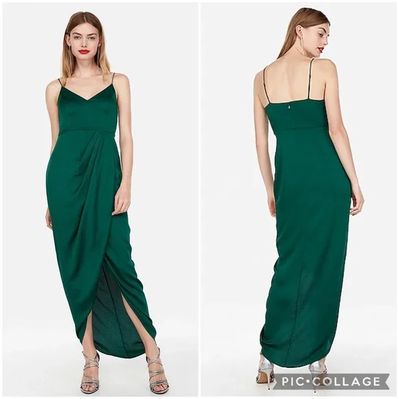 Express Satin Faux Wrap Maxi/Midi Dress - Picture 15 of 15